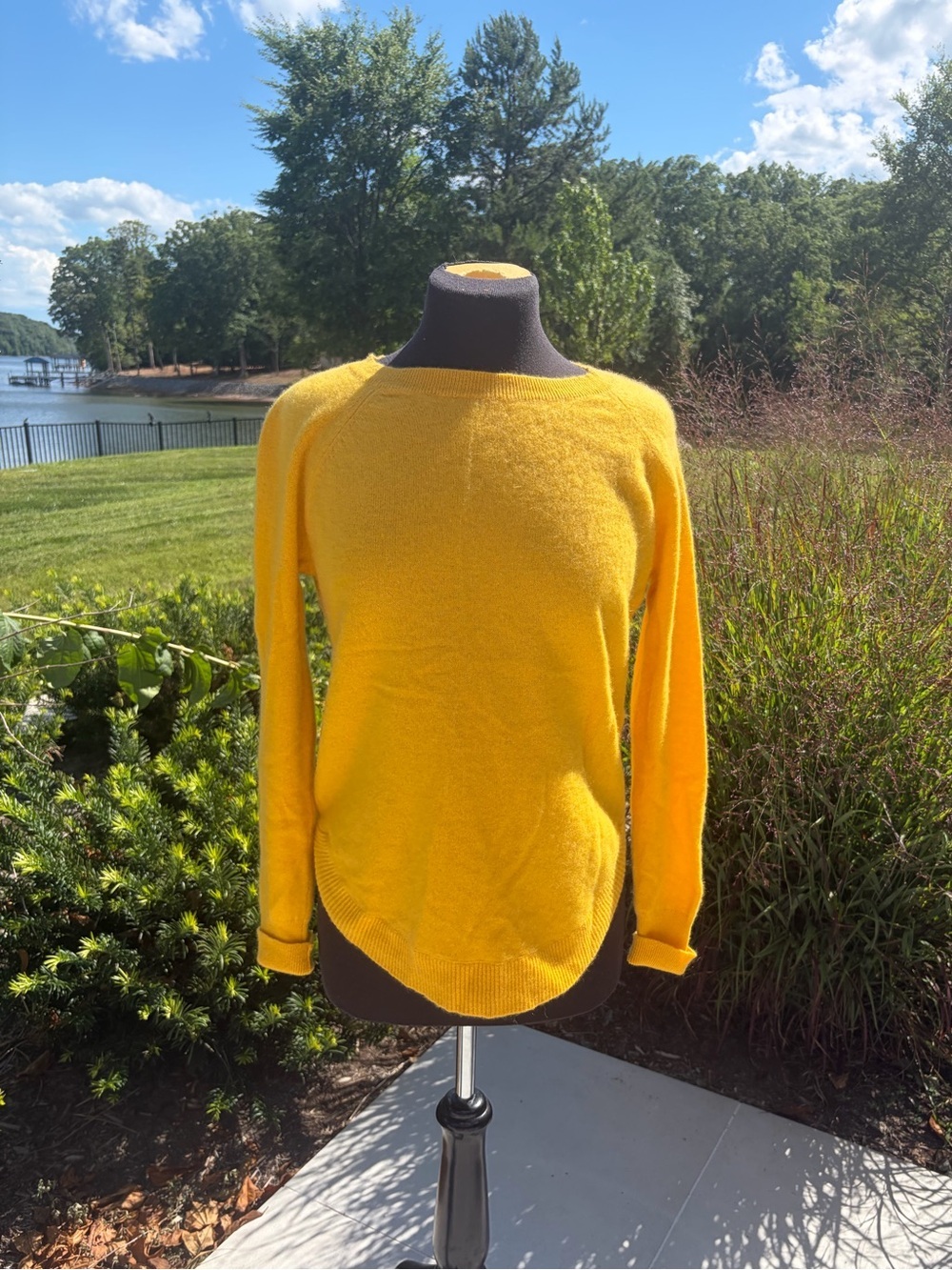Belle France 100% Cashmere Sweater Large Marigold Yellow Crewneck Knit